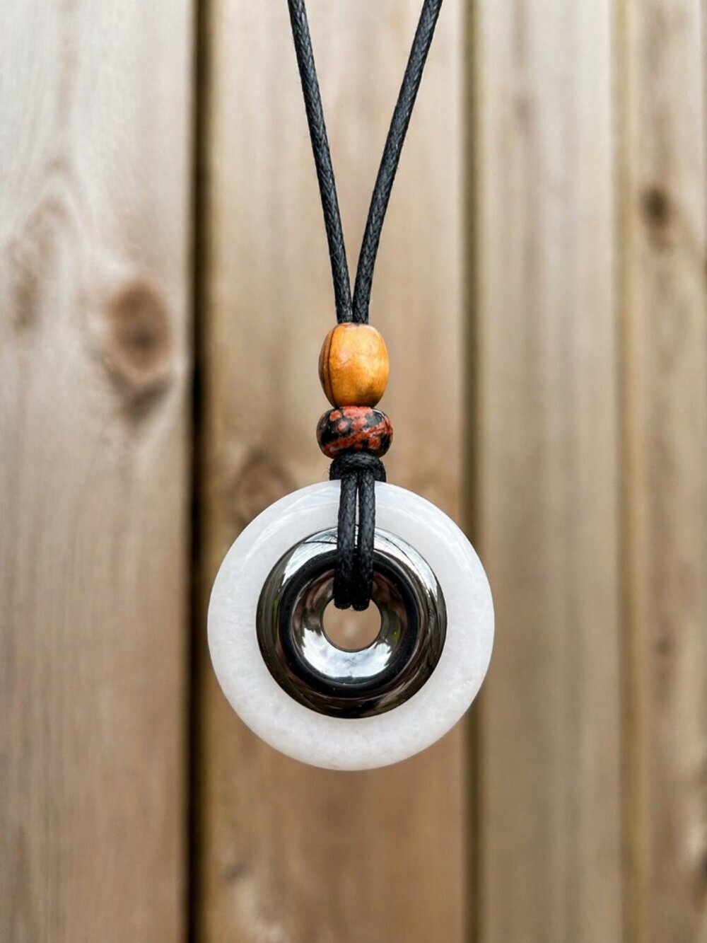 White Jade and Hematite Pendant | Handmade - Picture 3 of 5